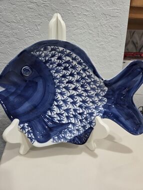 Blue Ceramic Fish Serving Platter - Bella Casa By Ganz